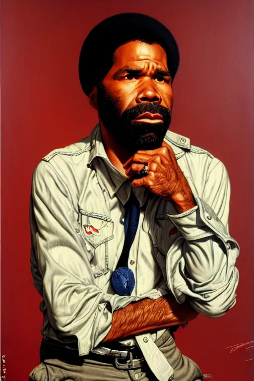 Image similar to cody chesnutt portrait by gil elvgren and norman rockwell and rob gonsalves and hajime sorayama, hyperrealistic, high detail, ultra detailed, highly detailed face, ruffled fabric