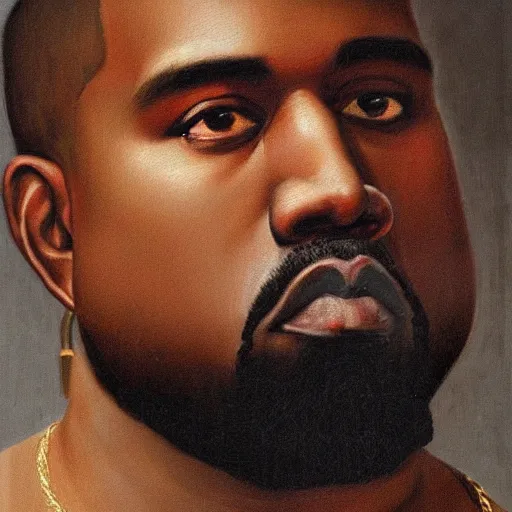 Prompt: a renaissance painting of kanye west, portrait view, oil paint