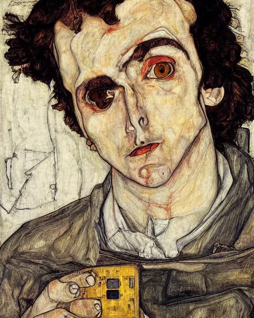 Prompt: portrait of a hacker by egon schiele in the style of greg rutkowski