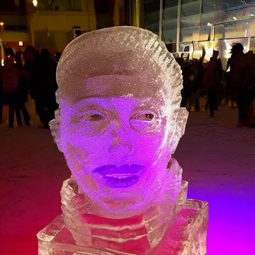 Prompt: ice sculpture that looks like elon musk