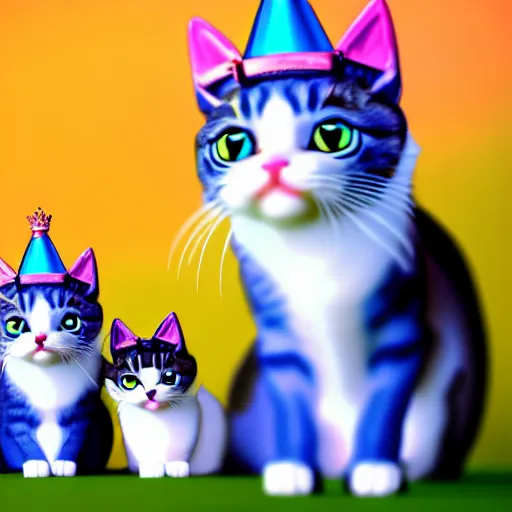 Prompt: cute cat family wearing blue crowns , digital art , trending on artstation , 4k , HD