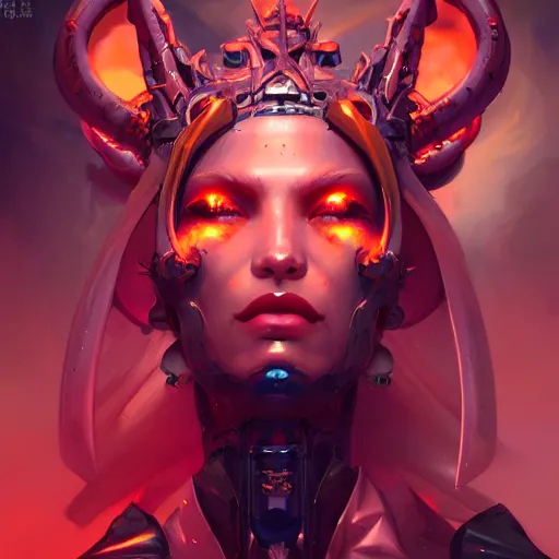 Image similar to a portrait of a beautiful demonic cybernetic queen of hell, cyberpunk concept art by pete mohrbacher and wlop and artgerm and josan gonzales, digital art, highly detailed, intricate, sci-fi, sharp focus, Trending on Artstation HQ, deviantart, unreal engine 5, 4K UHD image