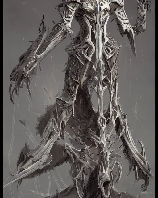 Prompt: warlock armor made of bone and ivory parts conjuring necrotic energy, surrealism, smooth, intricate, elegant, demonic energy, power aura, neon glowing spells, digital painting, artstation, concept art, high tech fantasy, sharp focus, illustration, art by daytoner and vitaly bulgarov