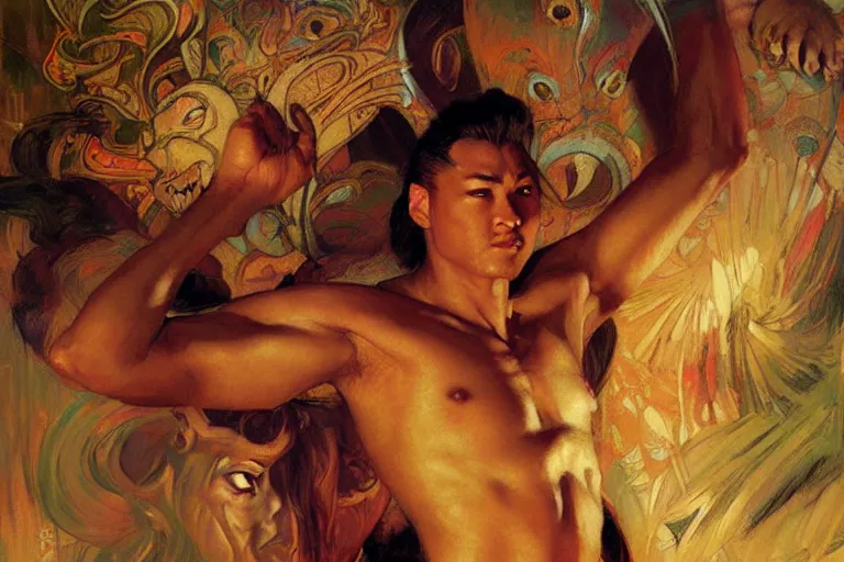 Image similar to asian mythology, painting by gaston bussiere, craig mullins, j. c. leyendecker, tom of finland