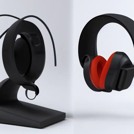 Image similar to wireless headphone stand, futuristic, techno, cyberpunk, product design, render, concept