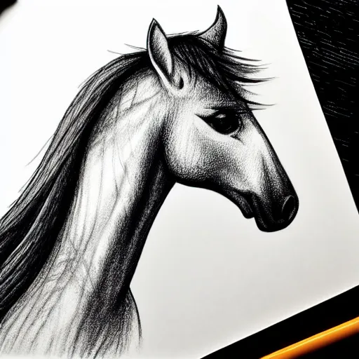 Image similar to fancy looking pony, drawn with a black 0. 3 mm fineliner on a white paper
