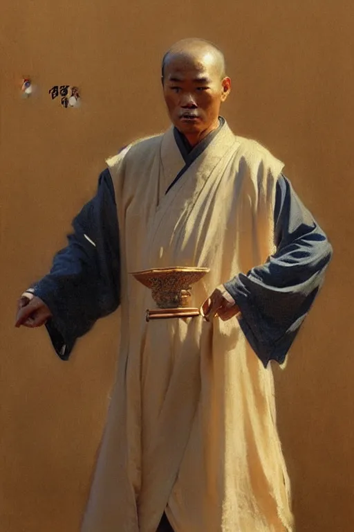 Prompt: taoist priest, character design, ancient china, painting by gaston bussiere, craig mullins, j. c. leyendecker, tom of finland