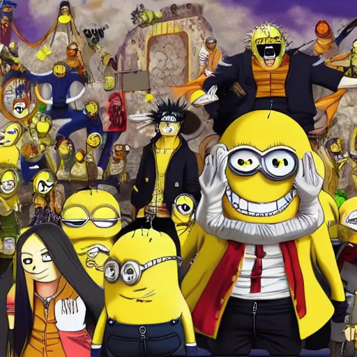 Image similar to Gru and the Minions fighting Naruto for control over the One Piece, D&D art, concept art, 8k