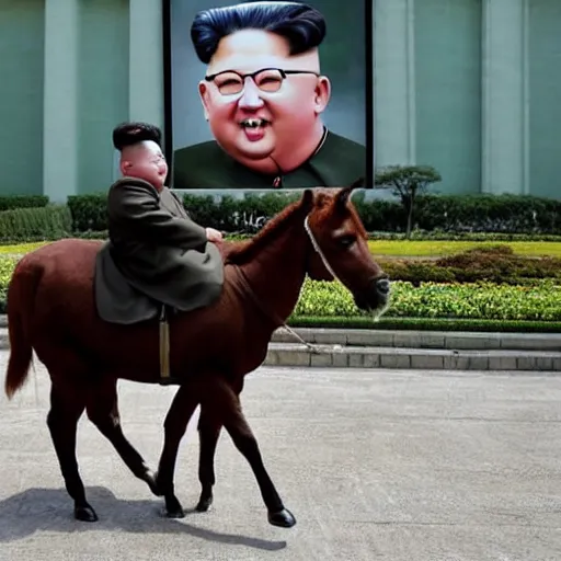 Image similar to kim jong un is riding a donkey