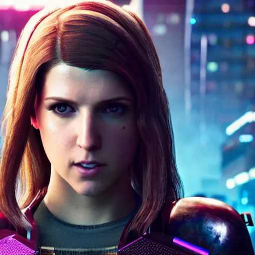 Image similar to anna kendrick in cyberpunk 2 0 7 7, unreal engine 5 4 k, hyperdetailed photorealism