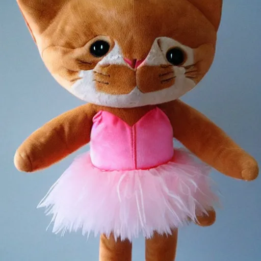 Prompt: plush cat toy dressed as a ballerina