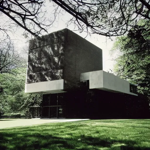 Prompt: A house designed by Miles van der rohe in the middle of Central Park. Film Grain