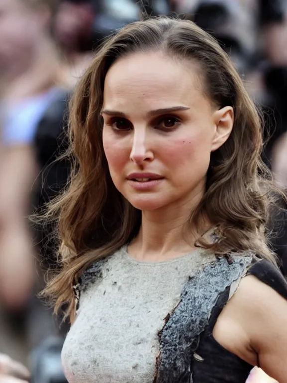 Image similar to hyperdetailed close shot of natalie portman, winds of winter, with ripped crop t - shirt, fine - face, pretty face