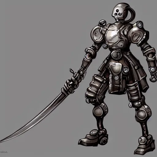 Image similar to warforged swashbuckler, female, robot, fantasy, d & d, concept art, matte, illustration, character art,