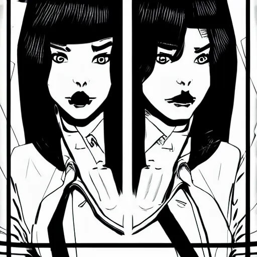 Image similar to twin sister models hacking into the mainframe of the pentagon, in the style of jamie hewlett and riyoko ikeda, black and white, photorealistic, epic, super cool