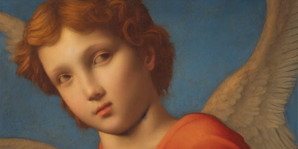 Prompt: beautifully lit realistic representation of a stunning angel. oil on copper by raphael.