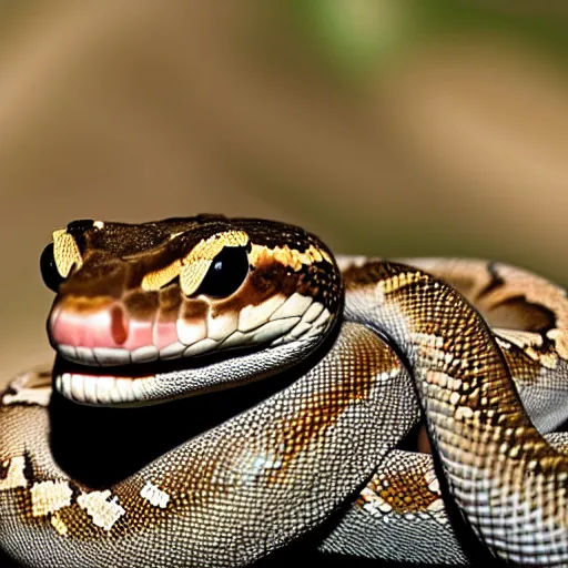 Image similar to hyper realistic photo of a very short snake with a snake head, long shot, very accurate coherent image, natural geographic, award-winning shot