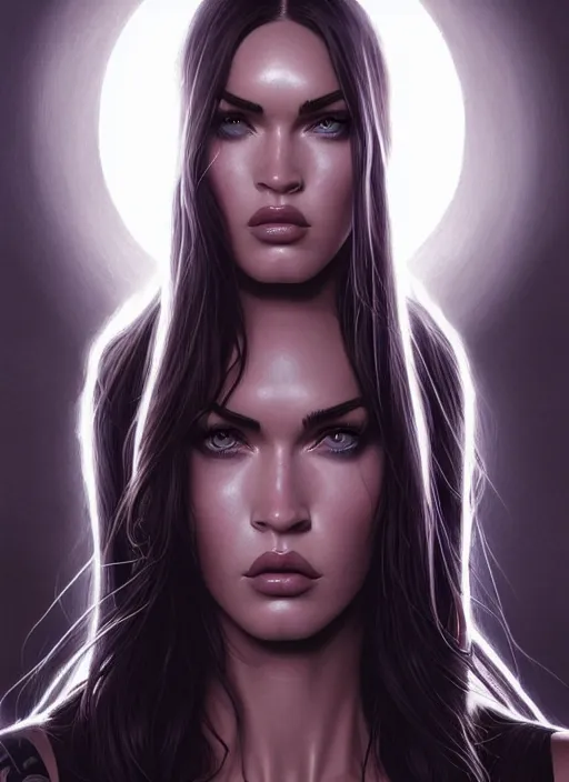 Image similar to symmetry!! gantz portrait of megan fox as a fairy, unholy, intricate, highly detailed, dynamic lighting, digital art, digital painting, artstation, terence nielsen, sharp focus, illustration, art by artgerm and greg rutkowski and moebius, 8 k