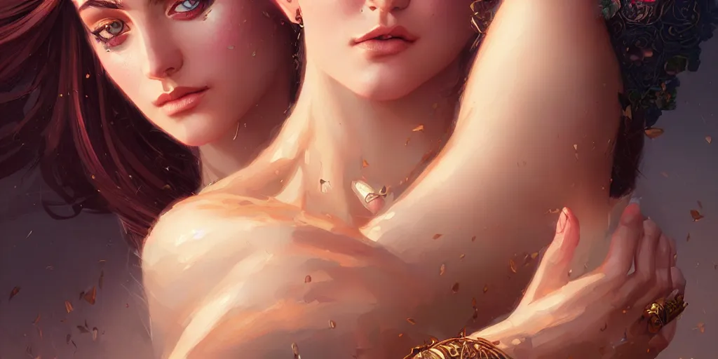 Image similar to portrait of a seductive and powerful aphrodite, detailed intricate illustration, detailed illustration, hd, 4 k, digital art, overdetailed art, by greg rutkowski, by loish, complementing colors, trending on artstation, deviantart