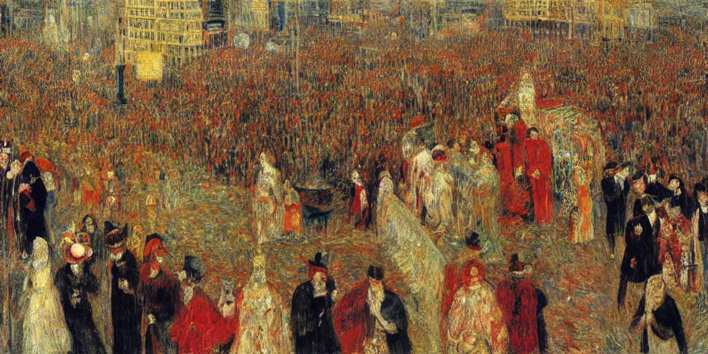 Prompt: christ's entry into brussels in 1 8 8 9. james ensor. ( 1 8 8 8 ) oil on canvas