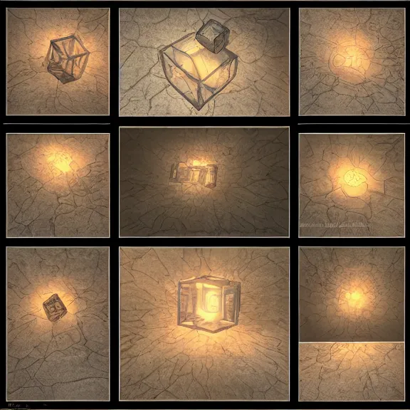 Prompt: mysterious glowing cube with strange markings etched onto its surface, hovering in midair., fantasy artwork, award winning, very very very very very very very very very very beautiful, studio lighting, trending on artstation.