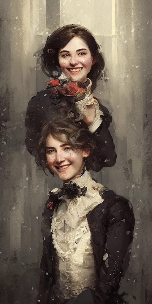 Image similar to Portrait of a smiling victorian aristocrat, happy, cheerful, detailed face, victorian, highly detailed, cinematic lighting, digital art painting by greg rutkowski