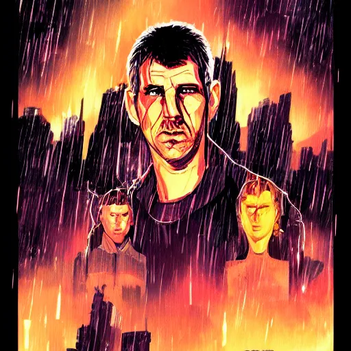 Prompt: rick deckard from blade runner colored digital illustration