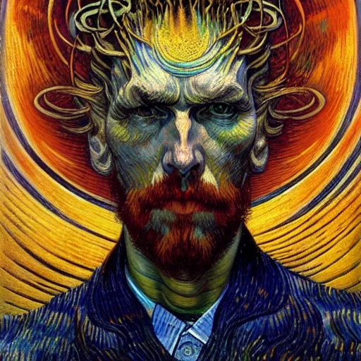 Prompt: Divine Chaos Engine by Karol Bak, Jean Delville, and Vincent Van Gogh, in the style of Van Gogh