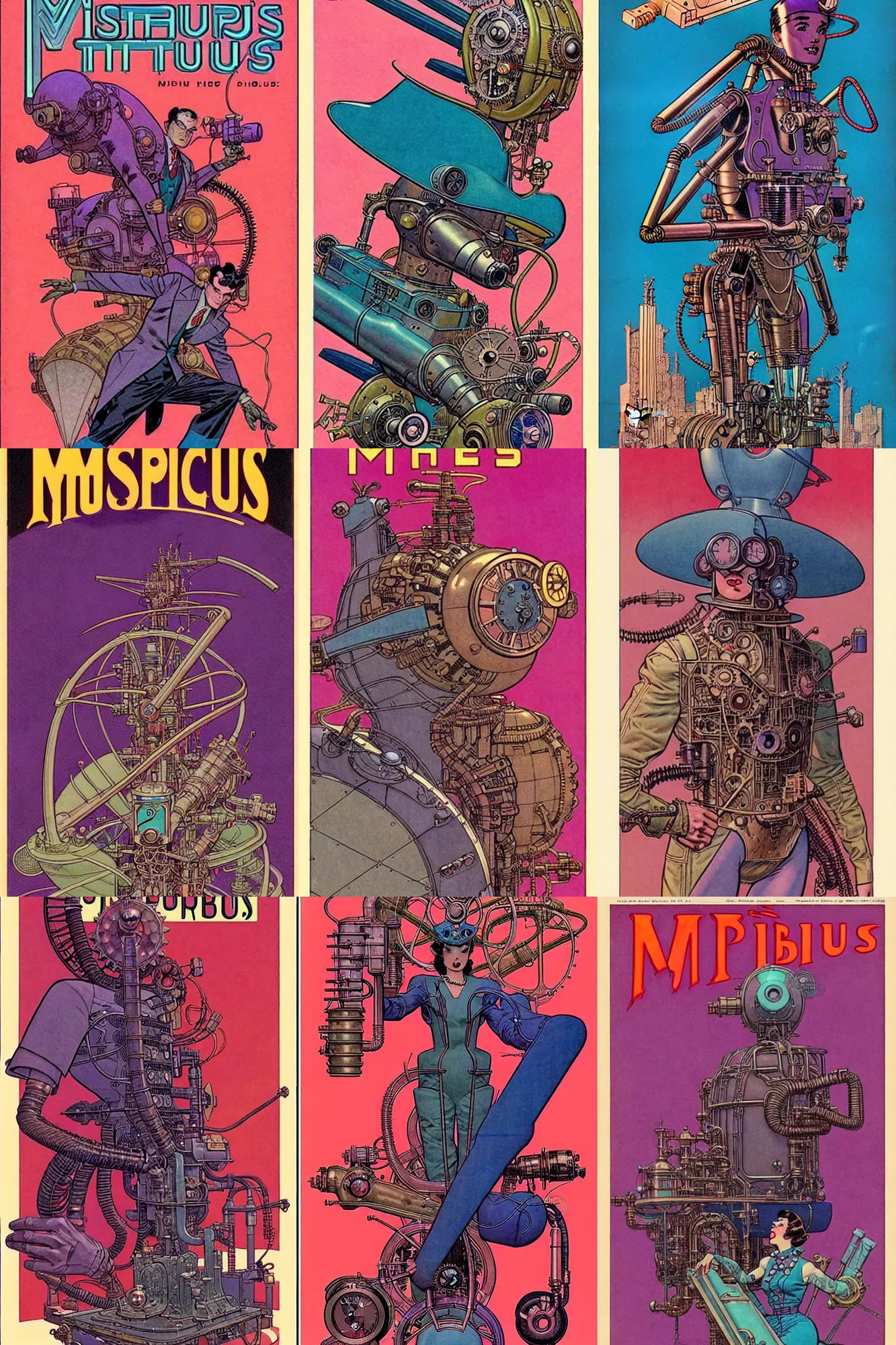 Prompt: ( ( ( ( ( 1 9 5 0 s steampunk cover art. ) ) ) ) ) by mœbius!!!!!!!!!!!!!!!!!!!!!!!!!!!