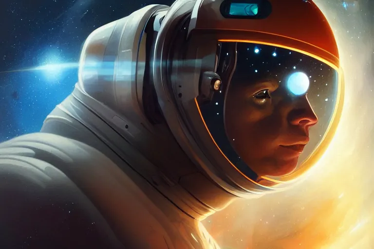 Prompt: portrait of a futuristic bulldog astronaut reflective visor mirror spacesuit reflecting a nebula supernova in space, portrait, intricate, digital painting, artstation, concept art, smooth, sharp focus, illustration, cinematic lighting, art by artgerm and greg rutkowski and alphonse mucha