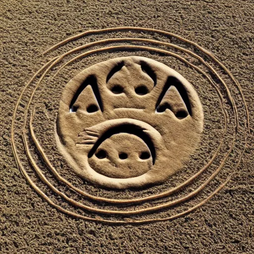 Prompt: crop circle in the shape of a cat