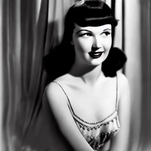 Prompt: old monochrom photography, hollywood golden age, face portrait of betty page by george edward hurrell, 4 k,