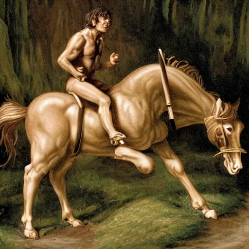 Prompt: a centaur with a body of frodo beutlin the hobbit