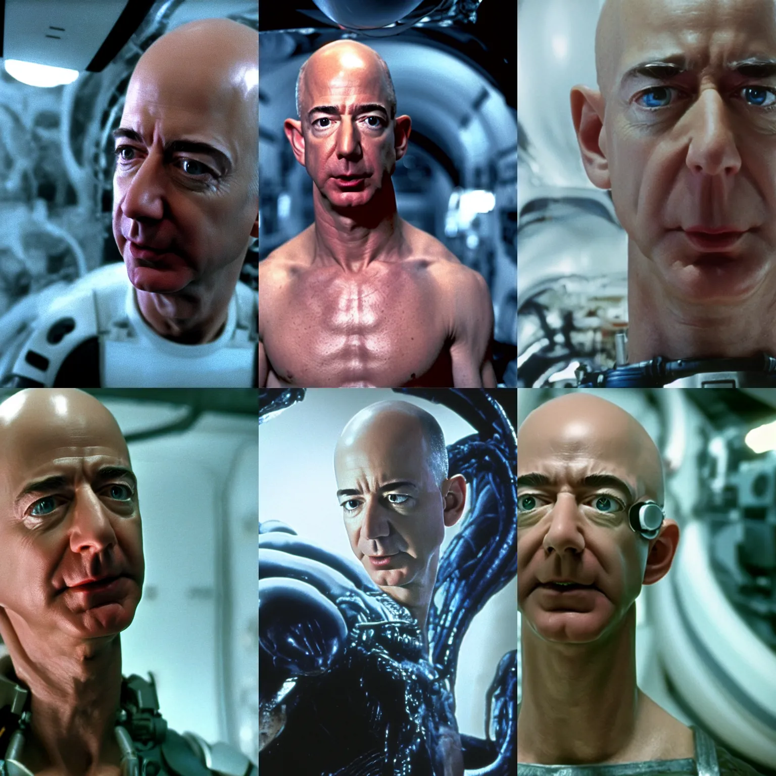 Prompt: a still of Jeff Bezos in the movie Alien (1979), Nostromo, cinematic, 4k, HD, high quality,