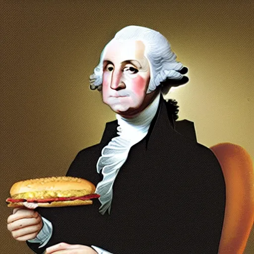 Image similar to George Washington eating a burger