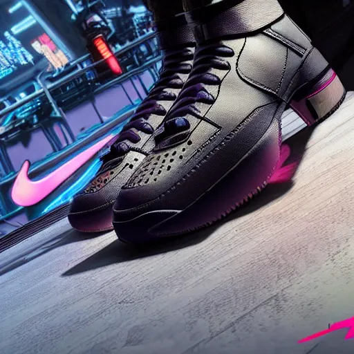 Image similar to nike airforce from cyberpunk 2 0 7 7, 3 d, ultra - realistic