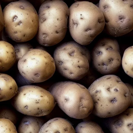 Prompt: photo peter dutton's head in a pile of potatoes