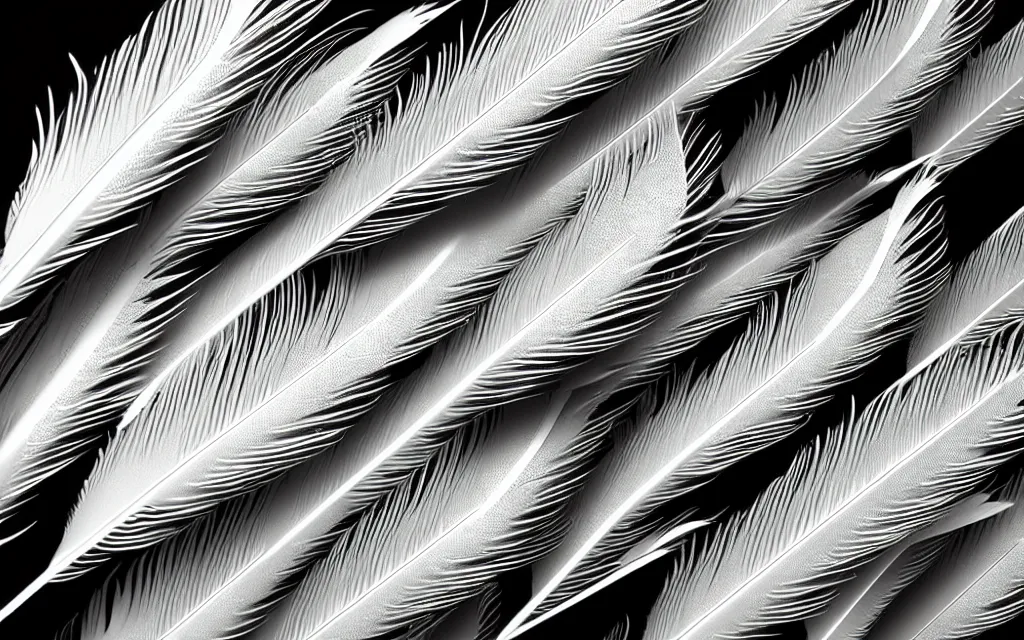 Image similar to close up of feathers, high contrast cinematic lighting, ambient occlusion render, duotone, detailed