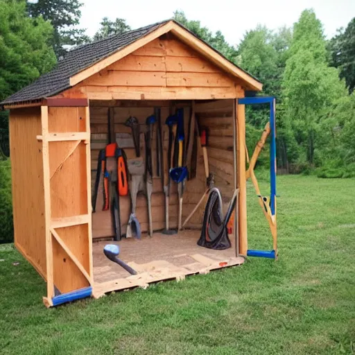 Image similar to man in a dress builds a wooden shed out of pallets diy tools nikon dslr detailed