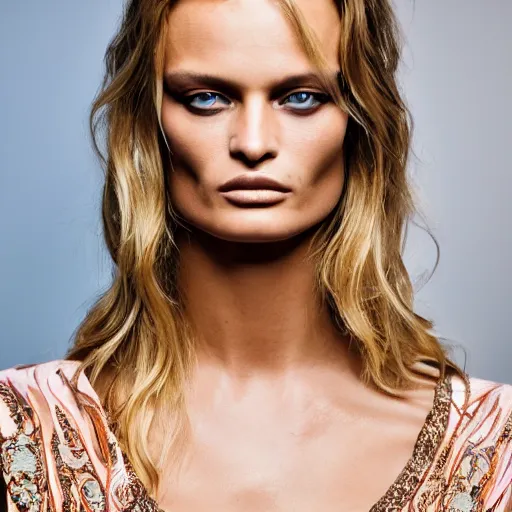 Prompt: portrait of young edita vilkeviciute, versace fashion show spring summer backstage, detailed face, greg rutkowski, intricate, elegant, highly detailed,