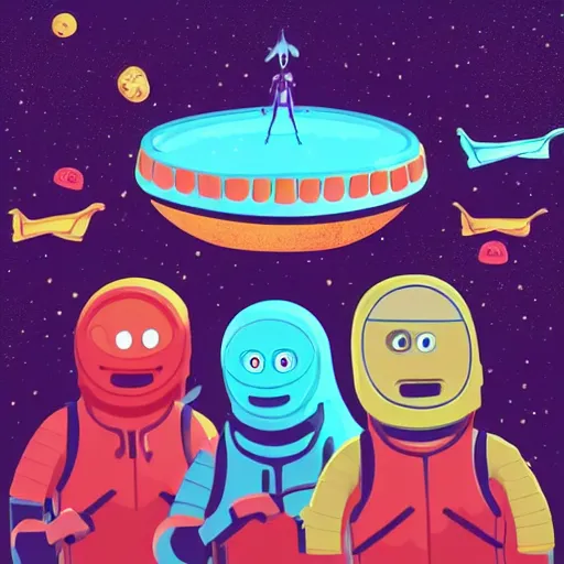 Image similar to anthropomorphic horse aliens partying on mars, style by kurzgesagt