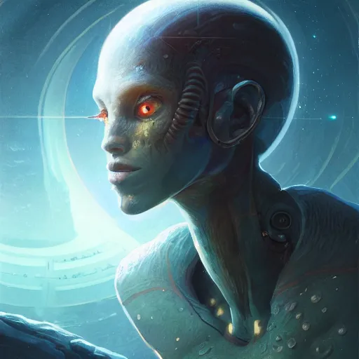 Image similar to highly detailed portrait from a male alien, extraterrestrial, aquatic, stephen bliss, unreal engine, fantasy art by greg rutkowski, loish, rhads, ferdinand knab, makoto shinkai and lois van baarle, ilya kuvshinov, rossdraws, tom bagshaw, global illumination, radiant light, detailed and intricate environment