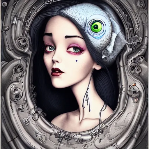 Prompt: Lofi portrait, Pixar style by Joe Fenton and Stanley Artgerm and Tom Bagshaw and Tim Burton, sideways glance