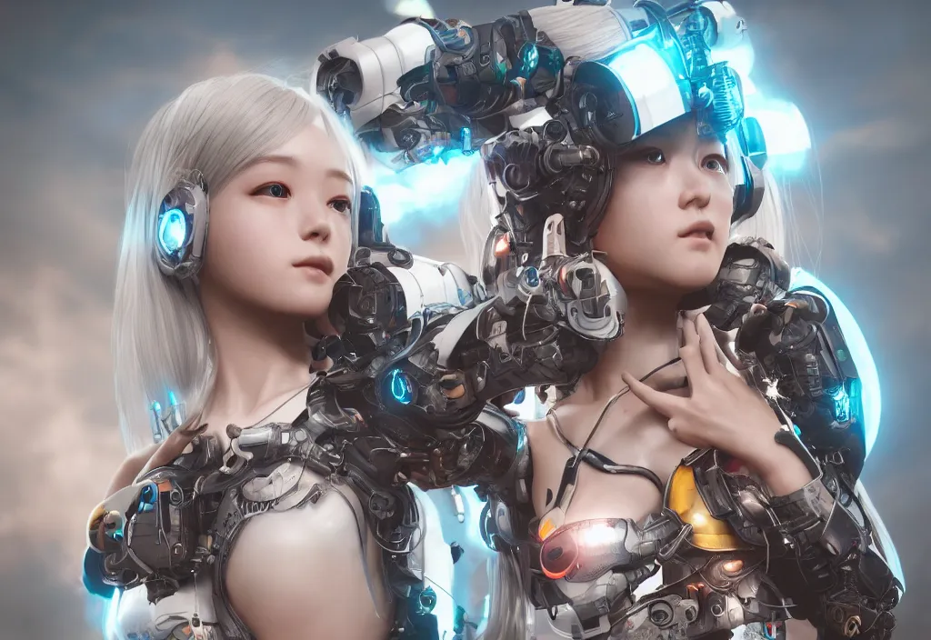 Prompt: cyborg girl kawaii renewable energy, ultra realistic, concept art, intricate details, highly detailed, photorealistic, octane render, 8 k