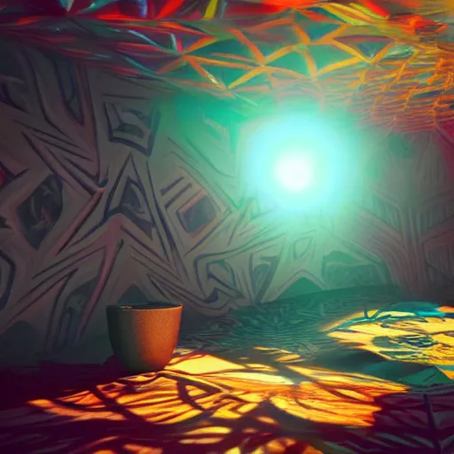 Image similar to a hyperrealistic 3 d render of a dmt trip, photorealism, dramatic lighting, volumetric lighting, 8 k, unreal engine, octane render