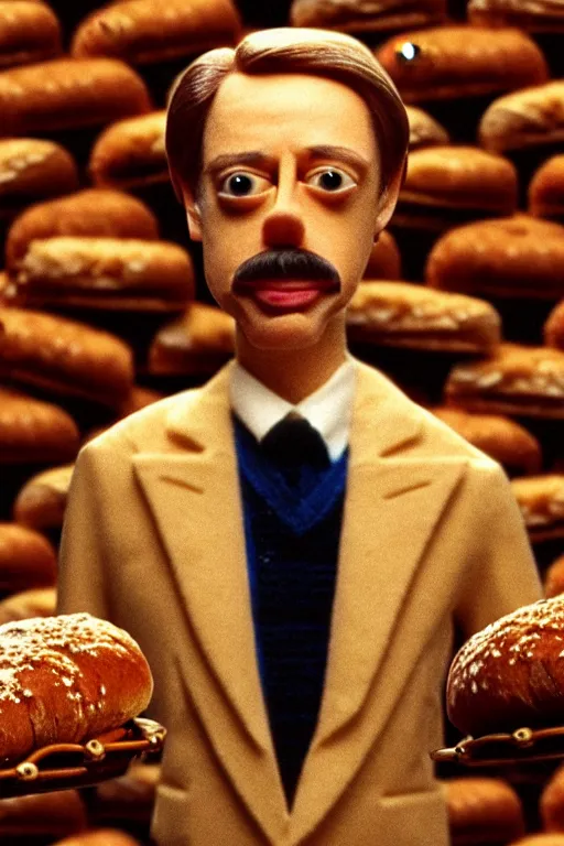 Image similar to film still of steve buscemi made out of bread in the royal tenenbaums, 4 k