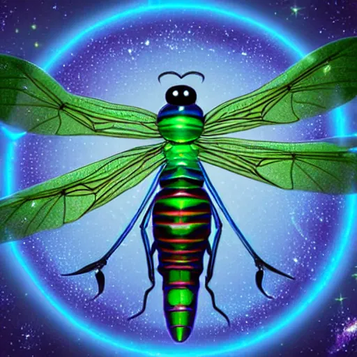 Image similar to the alien cosmic dragonfly looks into your eyes with its eyes at the end of all of time and space and life