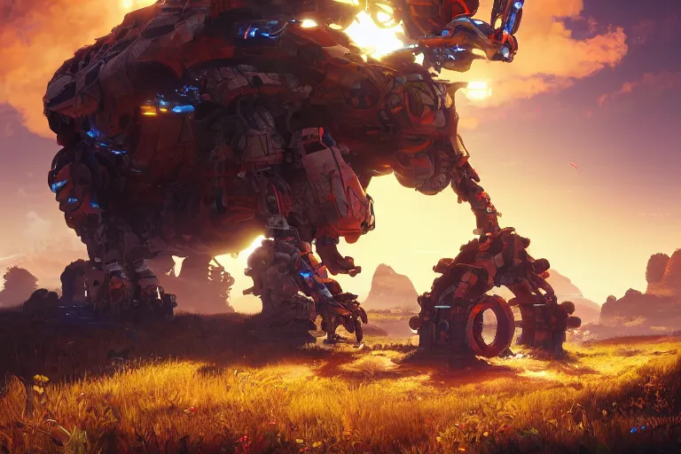 Image similar to shell - walker machine mecanical creature robot of horizon forbidden west horizon zero dawn radiating a glowing aura global illumination ray tracing hdr fanart arstation by ian pesty and alena aenami artworks in 4 k