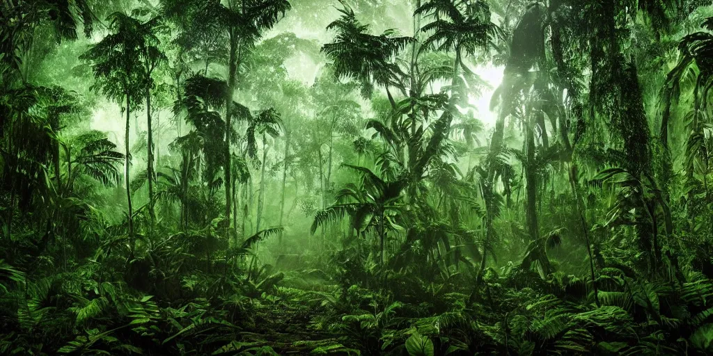 Prompt: lost in the amazon rainforest, beautiful, cinematic, dramatic lighting, shadows, highly detailed