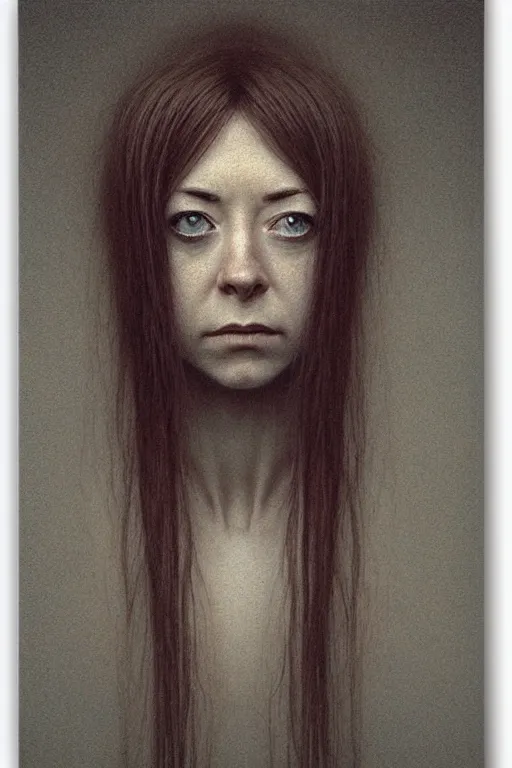 Image similar to female who looks like alyson hannigan by beksinski